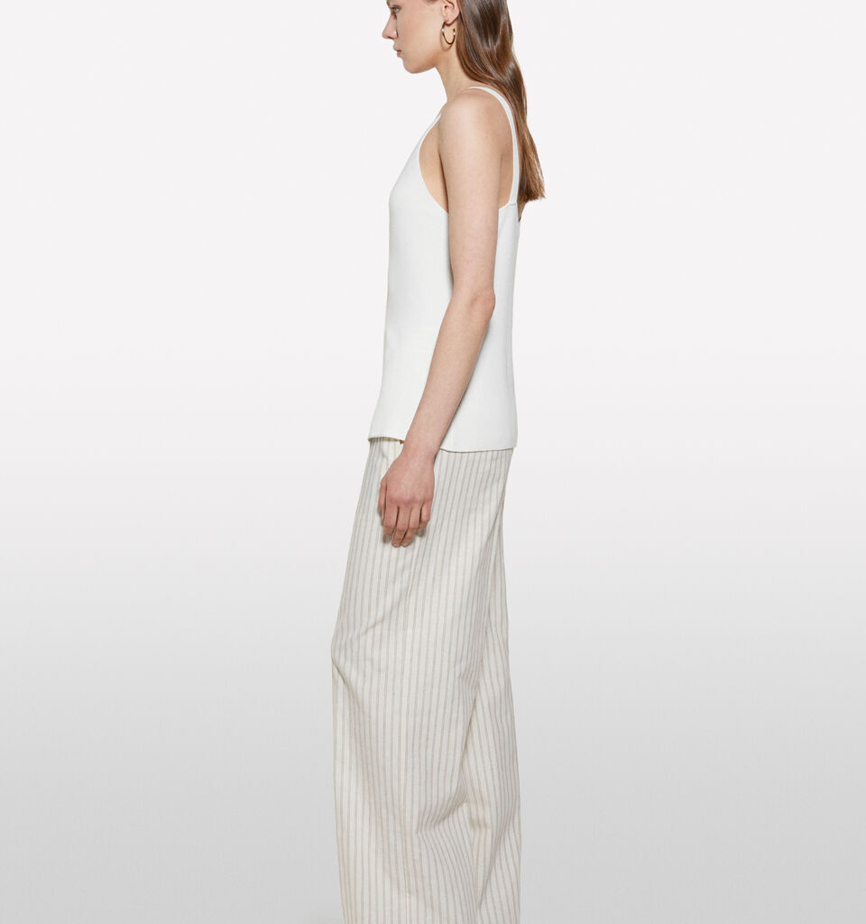Beige striped trousers - women's palazzo trousers - Creamy White | Sisley image number 2